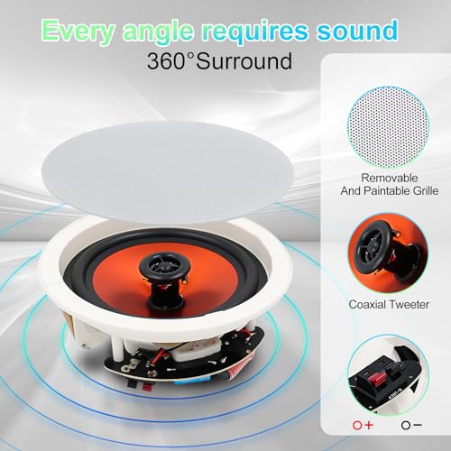 STUDIOFINIX 4-Inch in-Ceiling Speakers, 480W Max Power Passive Flush-Mount Ceiling Speakers for Home Theater, Living Room, Office, Kitchen, Basement, Covered Patio (2 Pairs) - Image 2