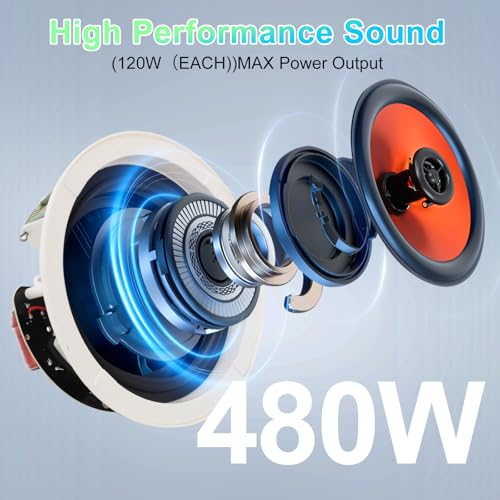 STUDIOFINIX 4-Inch in-Ceiling Speakers, 480W Max Power Passive Flush-Mount Ceiling Speakers for Home Theater, Living Room, Office, Kitchen, Basement, Covered Patio (2 Pairs) - Image 3