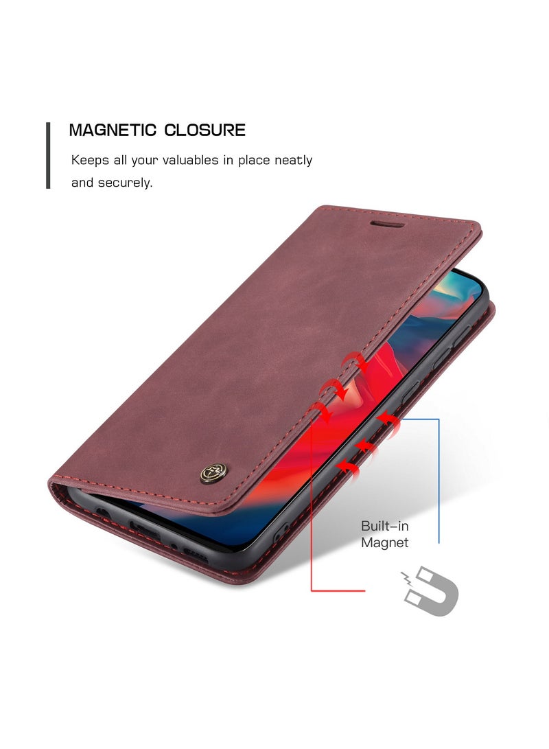 Phone Case Compatible for Samsung Galaxy M31 / M21S, Protector Scratch Resistant Leather Kickstand Card Slots Money Pocket Red - Image 3