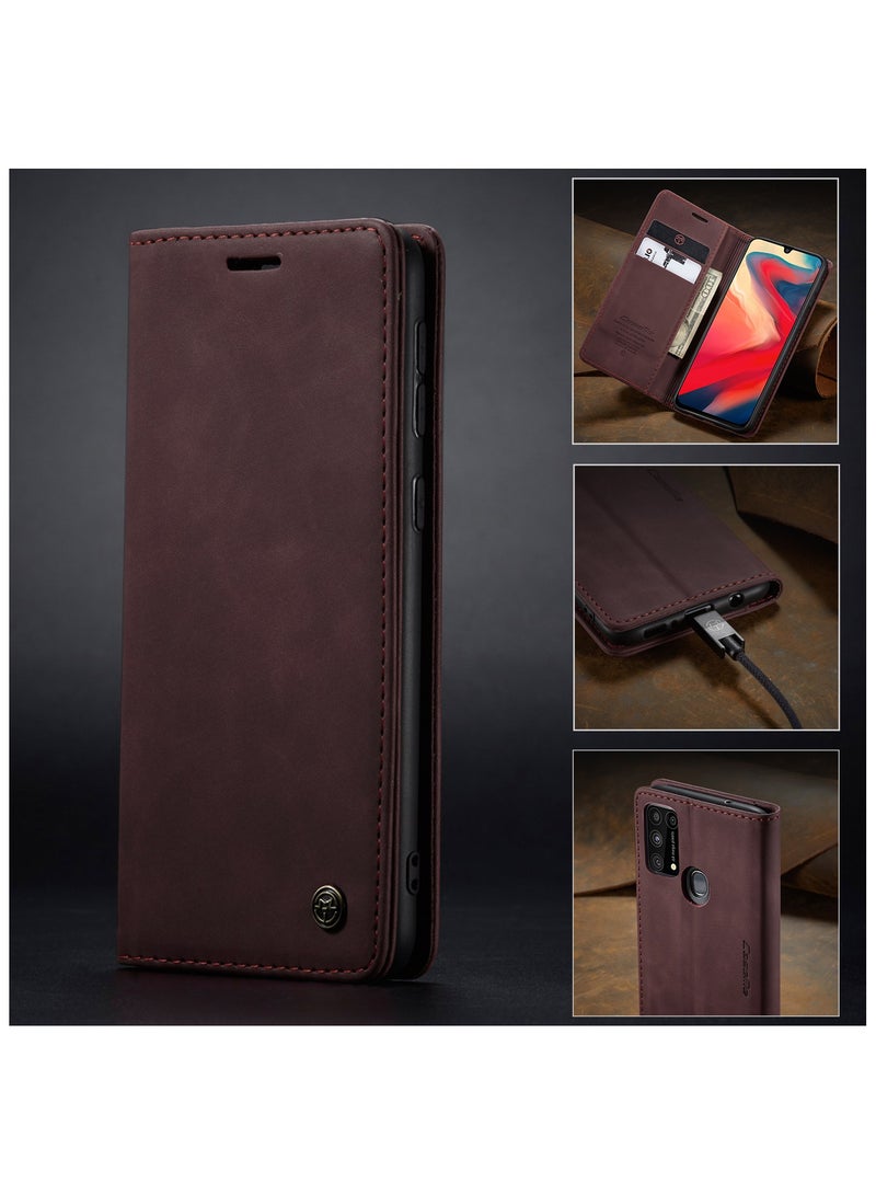 Phone Case Compatible for Samsung Galaxy M31 / M21S, Protector Scratch Resistant Leather Kickstand Card Slots Money Pocket Red - Image 4