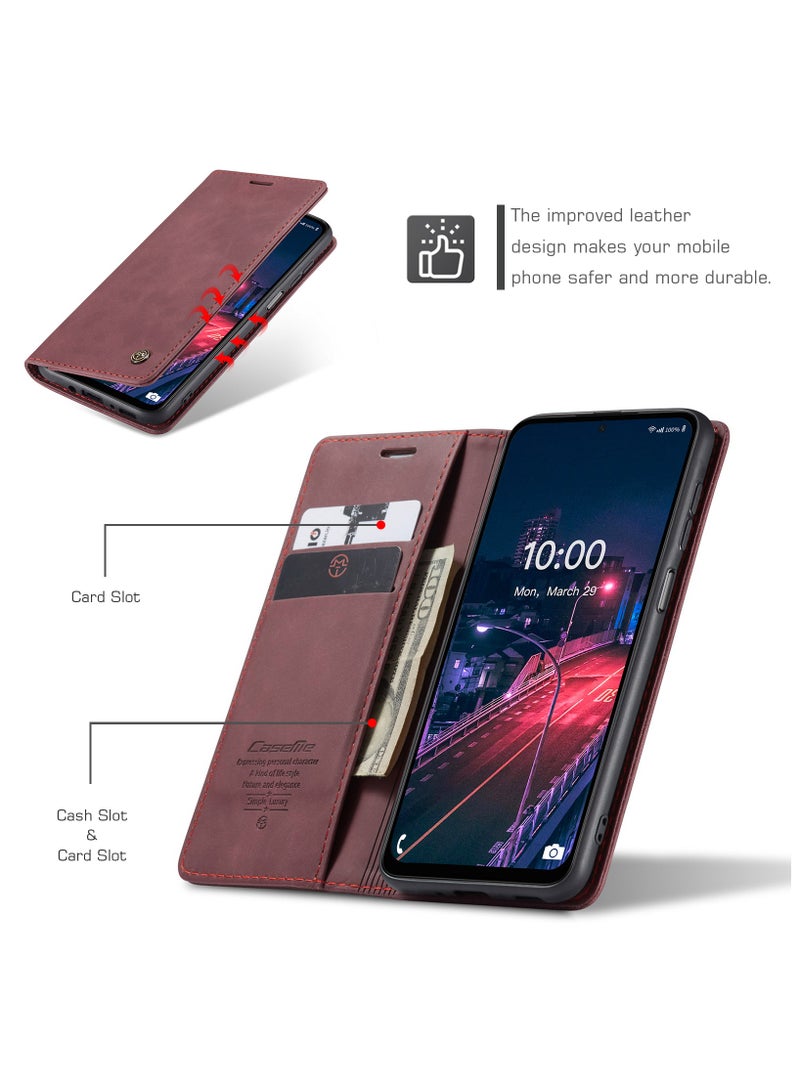 Phone Case Compatible for Samsung Galaxy M31 / M21S, Protector Scratch Resistant Leather Kickstand Card Slots Money Pocket Red - Image 2