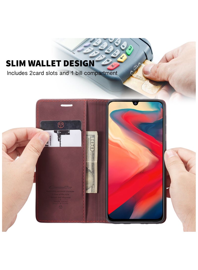 Phone Case Compatible for Samsung Galaxy M31 / M21S, Protector Scratch Resistant Leather Kickstand Card Slots Money Pocket Red - Image 5