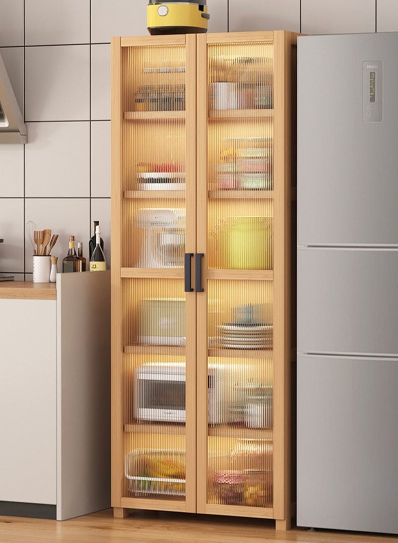 YY-ريشير 6 طبقات خزانة المطبخ الجانبية، الخيزران رف الكتب عرض خزانة التخزين مع الباب، خزانة الزاوية الخزانة لغرفة المعيشة، المطبخ - Image 1