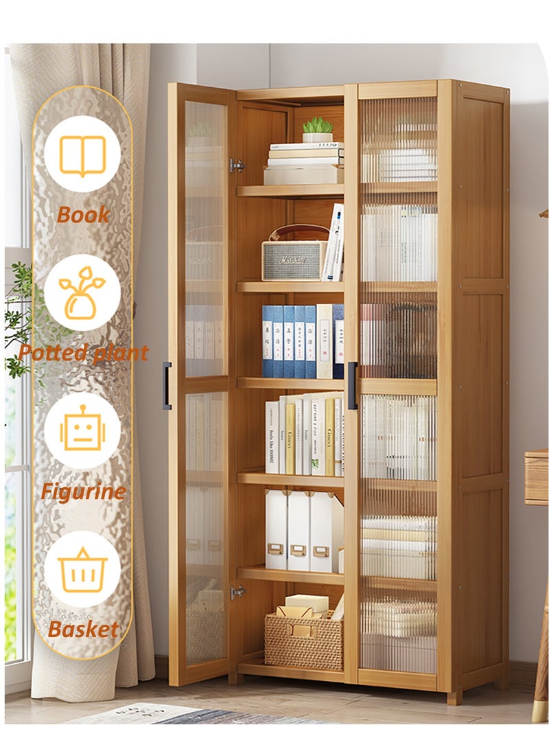 YY-ريشير 6 طبقات خزانة المطبخ الجانبية، الخيزران رف الكتب عرض خزانة التخزين مع الباب، خزانة الزاوية الخزانة لغرفة المعيشة، المطبخ - Image 3