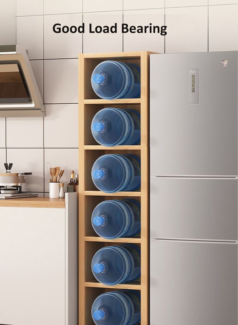 YY-ريشير 6 طبقات خزانة المطبخ الجانبية، الخيزران رف الكتب عرض خزانة التخزين مع الباب، خزانة الزاوية الخزانة لغرفة المعيشة، المطبخ - Image 4