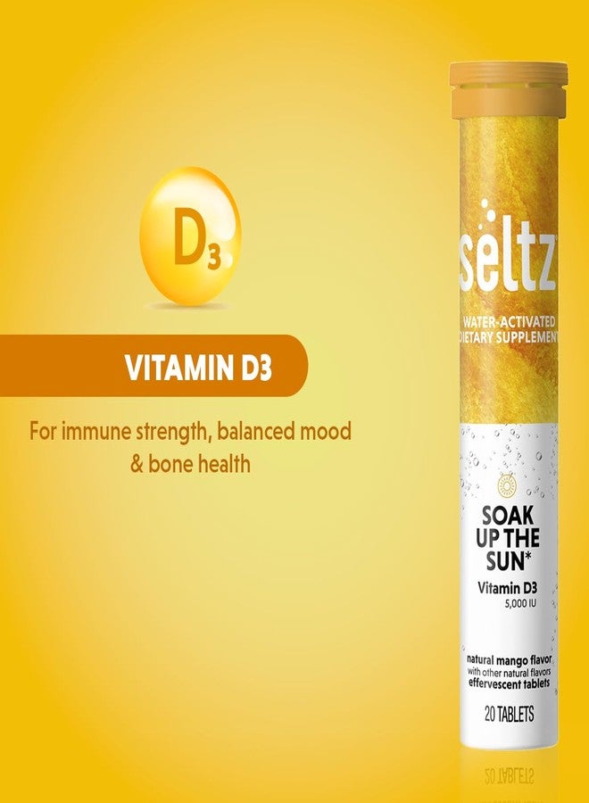Seltz® Soak Up The Sun – فيتامين د3 فوار (5000 وحدة دولية) لدعم المناعة والعظام والمزاج – بنكهة المانجو والبرتقال، بدون إضافة سكر، 20 قرصًا (عبوة واحدة) - Image 2