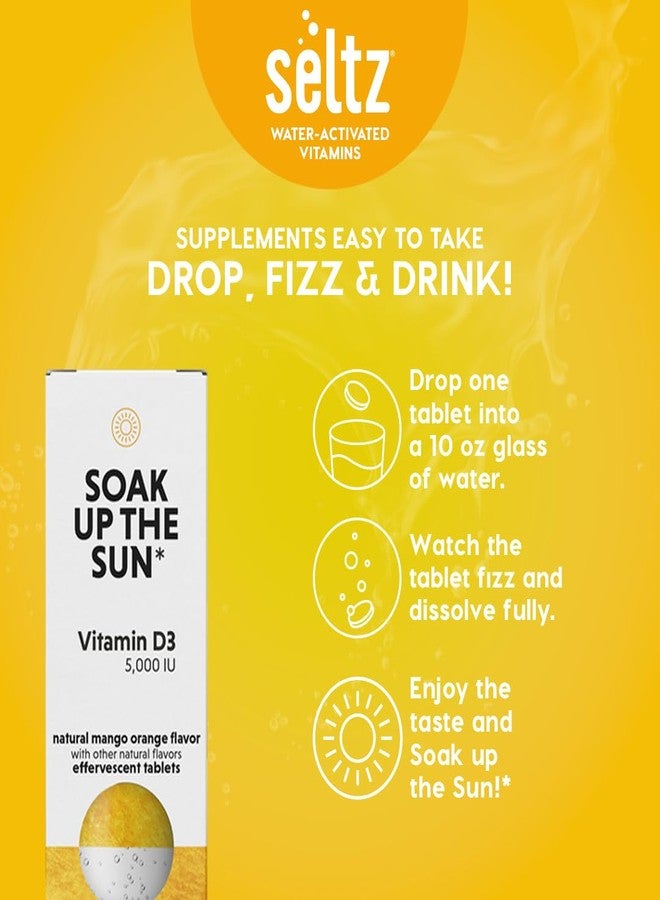 Seltz® Soak Up The Sun – فيتامين د3 فوار (5000 وحدة دولية) لدعم المناعة والعظام والمزاج – بنكهة المانجو والبرتقال، بدون إضافة سكر، 20 قرصًا (عبوة واحدة) - Image 4