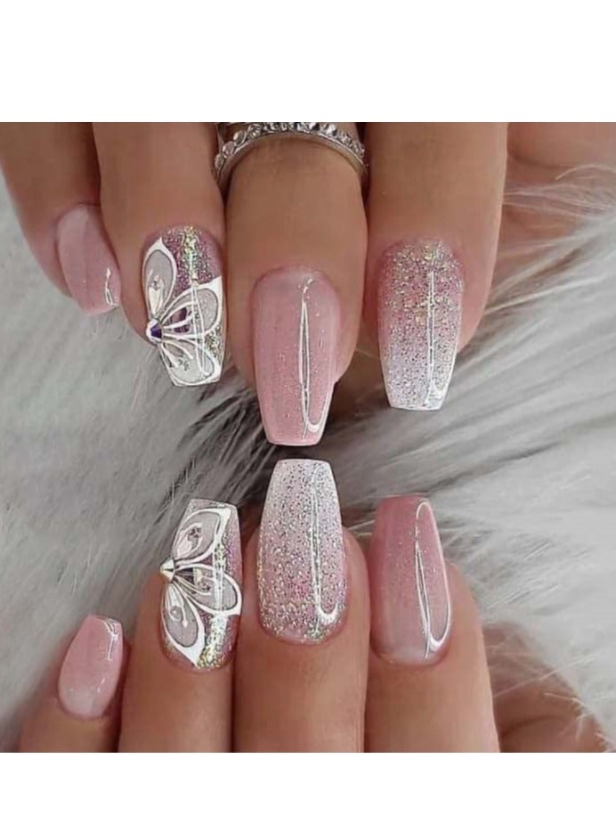 مجموعة أظافر صناعية من الأكريليك قابلة لإعادة الاستخدام مكونة من 24 قطعة، تتضمن شريطًا مزدوجًا وغراء - Image 1