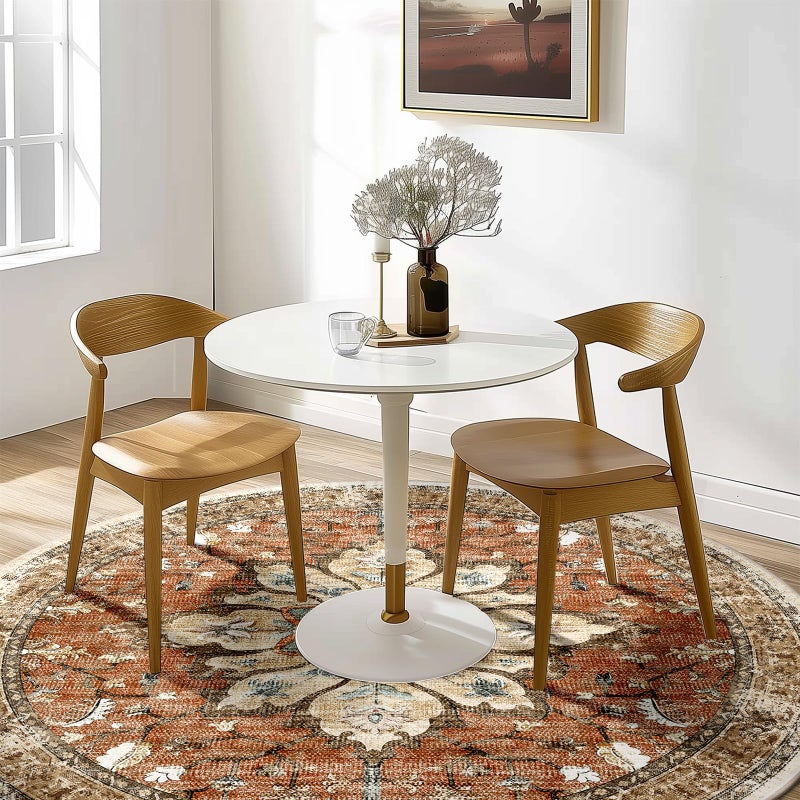 RELEANY 6ft Round Rug  Area Rugs 6ft  Washable Rug  Non-Slip  Rugs for Living Room  Rugs for Bedroom  Circle Rug  Vintage Rugs Boho Floral Medallion  Low Pile  Soft  Brick Red Rust Red Neutral - Image 2