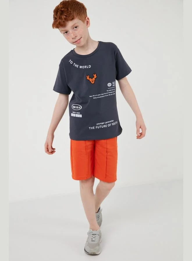 ليلا طقم شورت قطني مطبوع برقبة دائرية وأكمام قصيرة للأولاد