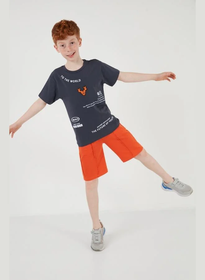 ليلا طقم شورت قطني مطبوع برقبة دائرية وأكمام قصيرة للأولاد