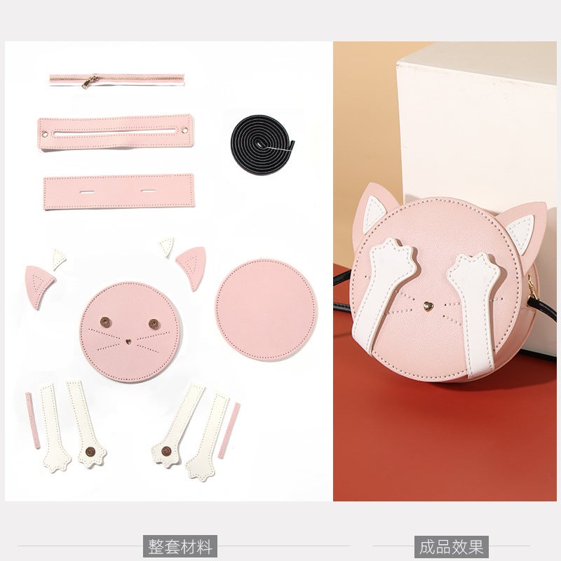 Handmade Diy Bag For Students, Fashionable K-Style, Cross-Body Cute Gift, Kitten Weaving Diy Material Bag - Image 1