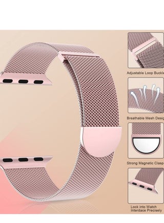 Compatible with Apple Watch Band 42mm 44mm 45mm 49mm for Women and Men, Stainless Steel Magnetic Metal Wristband Strap Compatible with iWatch Series 11/10 9 8 7 6 5 4 3 2 1 SE ultra 3/2/1 Rose Pink - view 3