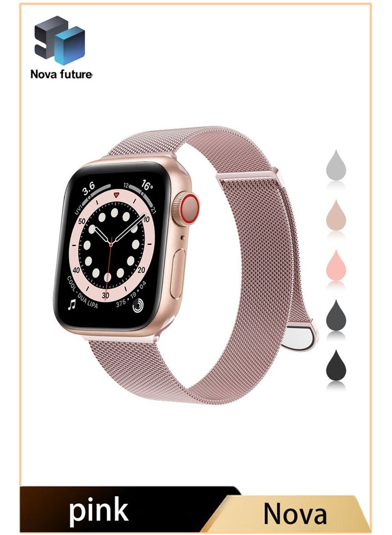 Nova future Compatible with Apple Watch Band 42mm 44mm 45mm 49mm for Women and Men, Stainless Steel Magnetic Metal Wristband Strap Compatible with iWatch Series 11/10 9 8 7 6 5 4 3 2 1 SE ultra 3/2/1 Rose Pink - Image 1