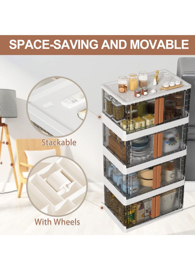 Arabest 4 Pack Storage Bins with Lids, 19 Gallon Folding Storage Bins. Stackable Storage Bins with Wheels and Doors, Folding Storage Bins for Storage and Organisation - Image 3