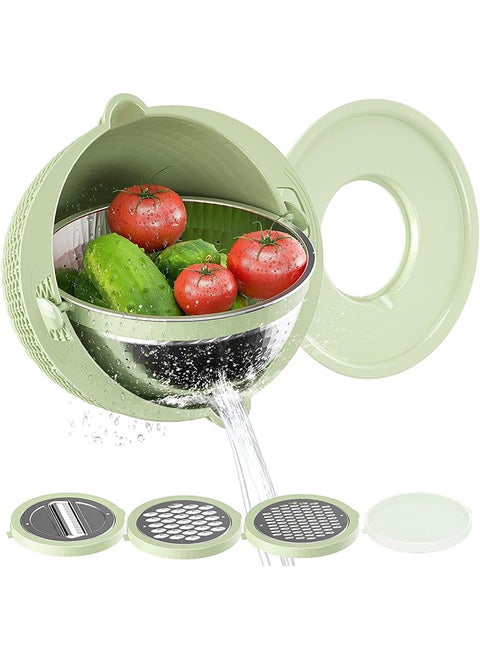 4 in 1 Mixing Bowl Set,360° Kitchen Strainer,Fruit/Vegetable Salad Mixer,Suitable for Home/Restaurant(Green)