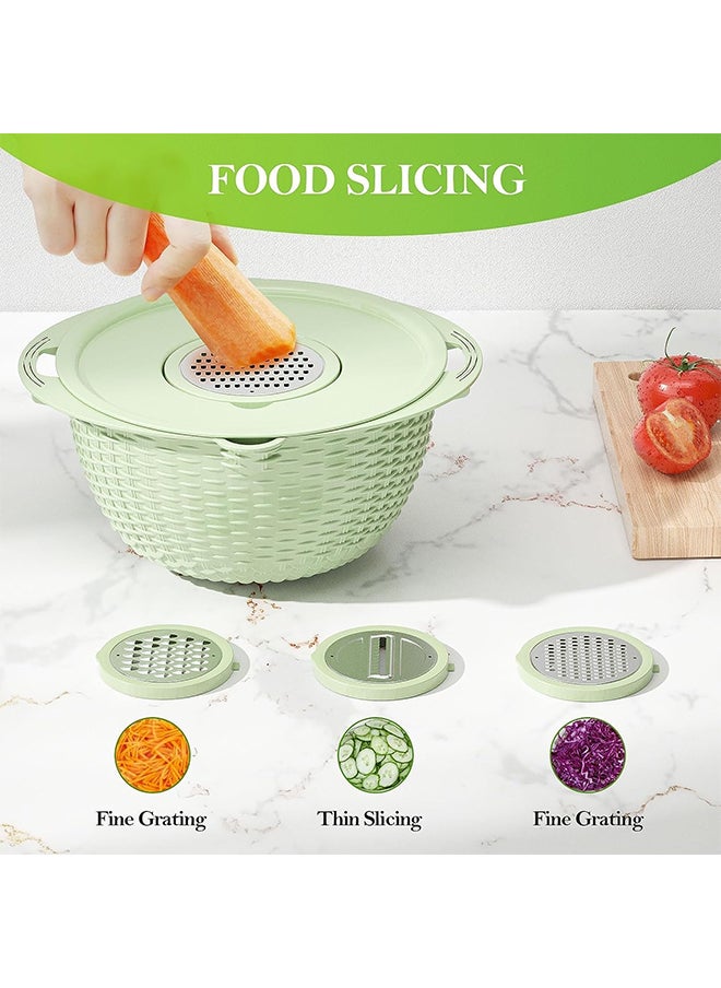 4 in 1 Mixing Bowl Set,360° Kitchen Strainer,Fruit/Vegetable Salad Mixer,Suitable for Home/Restaurant(Green)