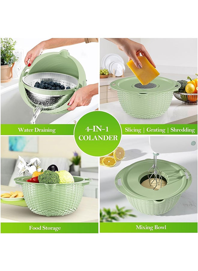4 in 1 Mixing Bowl Set,360° Kitchen Strainer,Fruit/Vegetable Salad Mixer,Suitable for Home/Restaurant(Green)