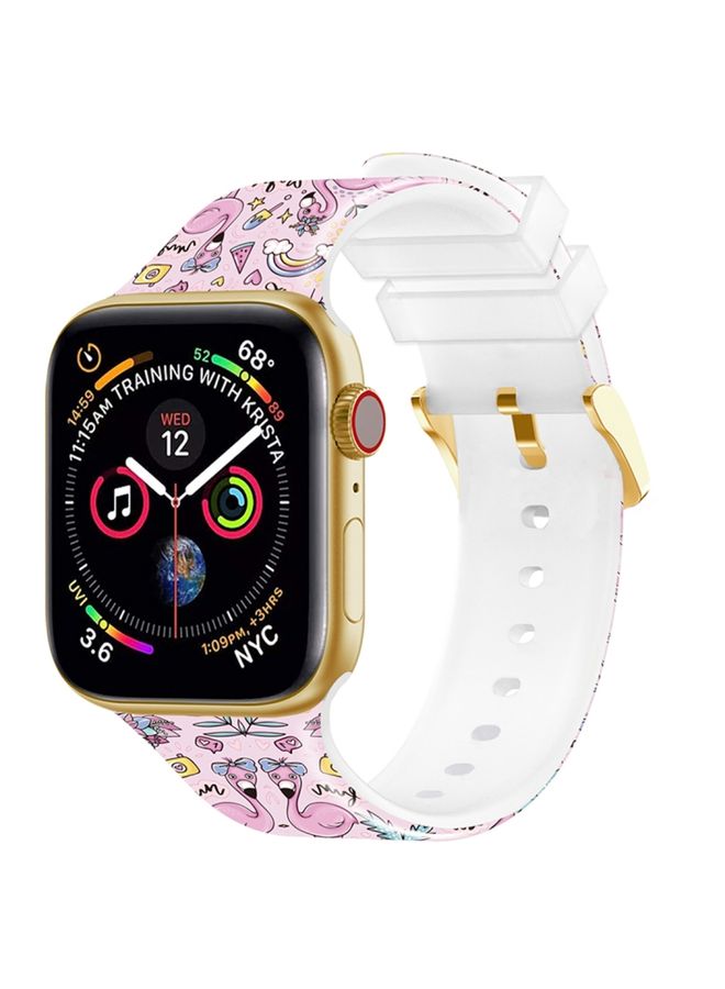Replacement Strap Square Buckle Color Printing Watch Band For Apple Watch Series 9&8&7 41mm / SE 3&SE 2&6&SE&5&4 40mm / 3&2&1 38mm Flamingo 1