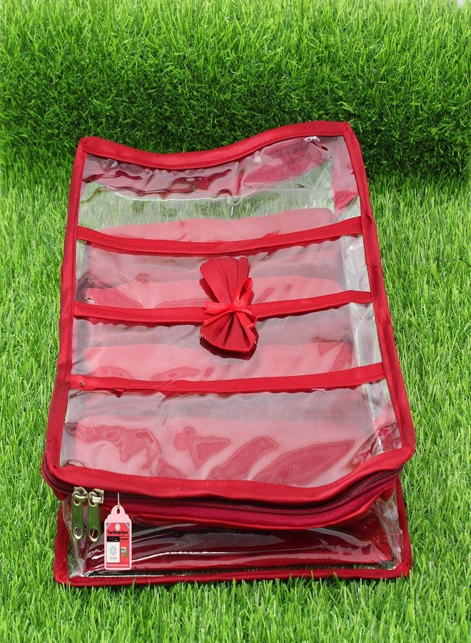 LUCES Satin Fabric 4 Rod Bangle Box Organizer for Women Girls Jewellery Pouch Storage Bag Makeup Travel Wardrobe Wedding Set for Bride Maroon - Image 3