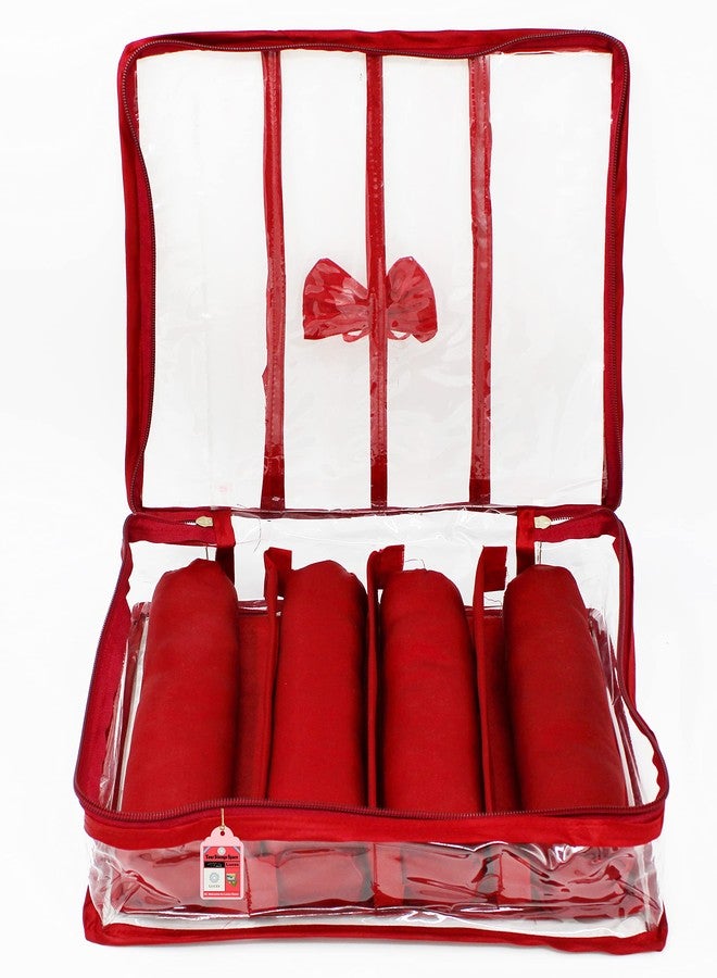 LUCES Satin Fabric 4 Rod Bangle Box Organizer for Women Girls Jewellery Pouch Storage Bag Makeup Travel Wardrobe Wedding Set for Bride Maroon - Image 2