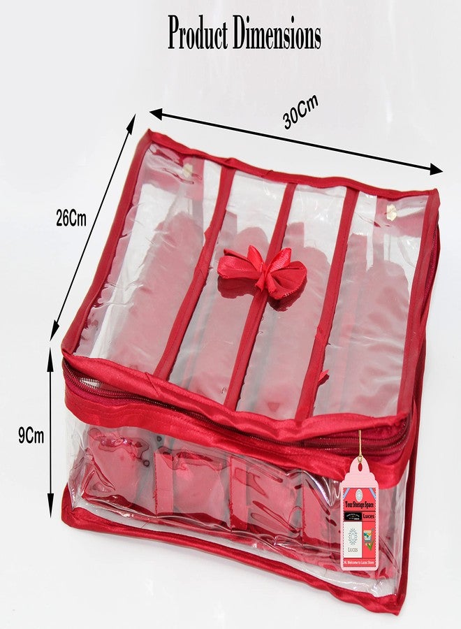 LUCES Satin Fabric 4 Rod Bangle Box Organizer for Women Girls Jewellery Pouch Storage Bag Makeup Travel Wardrobe Wedding Set for Bride Maroon - Image 5