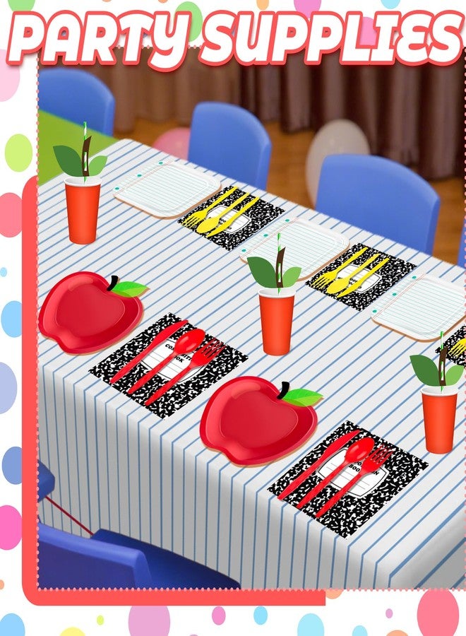 Demonwer 242 Pcs Preschool Graduation Party Decoration Apple Paper Plates Notebook Disposable Tablecloth and Napkins Pencil Cups Tableware Sets for 30 Guests Kindergarten Graduation Party Supplies - Image 4