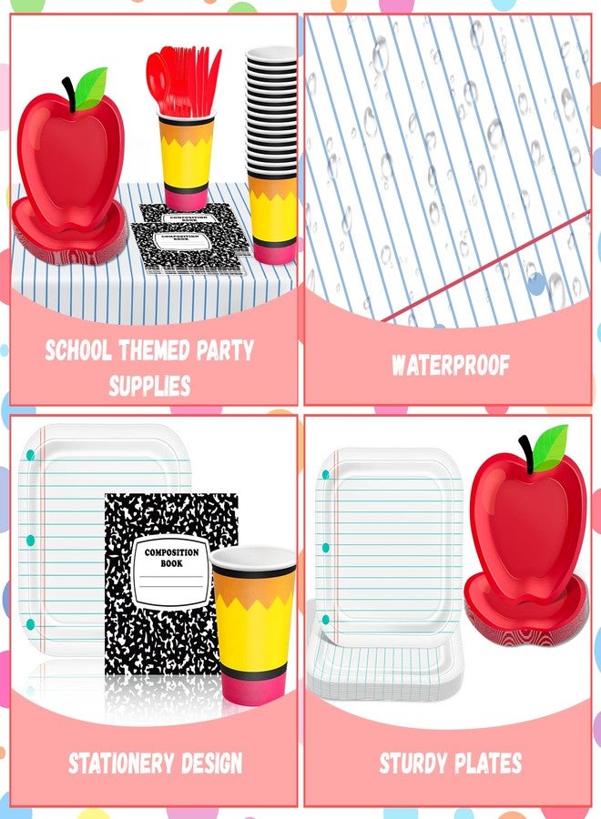 Demonwer 242 Pcs Preschool Graduation Party Decoration Apple Paper Plates Notebook Disposable Tablecloth and Napkins Pencil Cups Tableware Sets for 30 Guests Kindergarten Graduation Party Supplies - Image 3