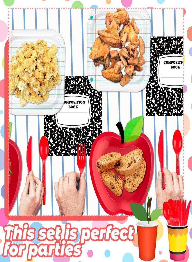 Demonwer 242 Pcs Preschool Graduation Party Decoration Apple Paper Plates Notebook Disposable Tablecloth and Napkins Pencil Cups Tableware Sets for 30 Guests Kindergarten Graduation Party Supplies - Image 5