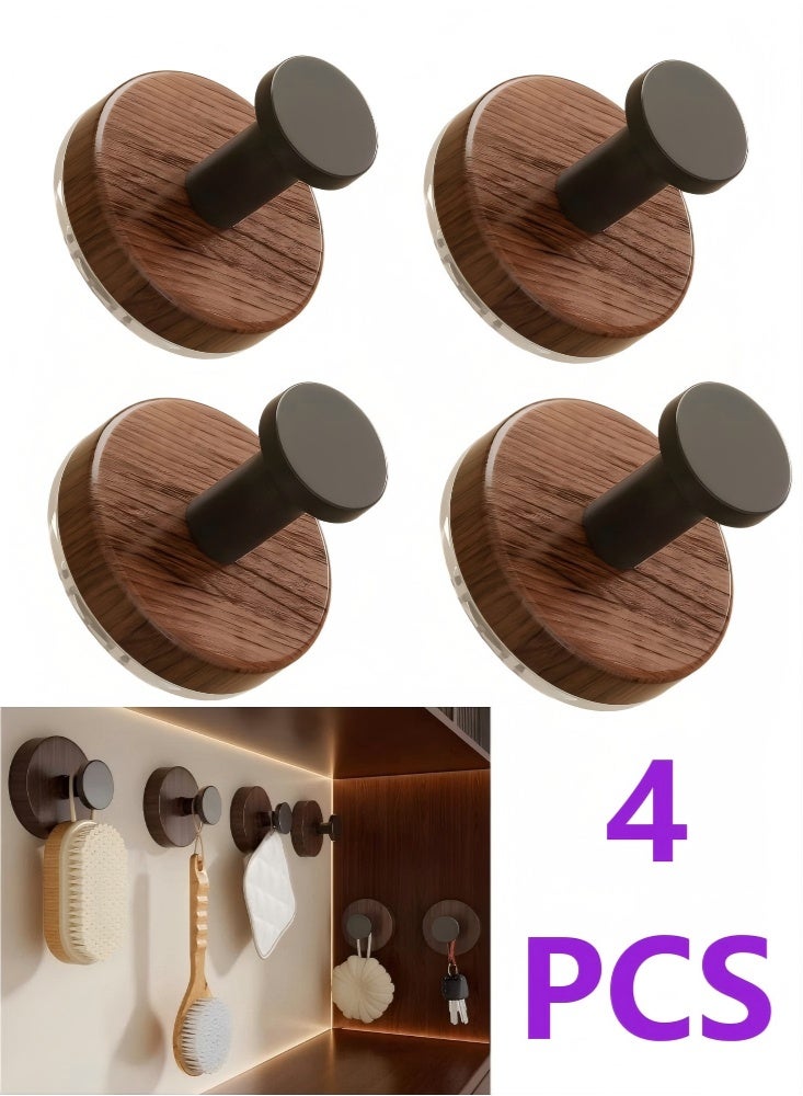 4-Piece Wood grain Wall Hooks - Self Adhesive Hook - Without Nails Drill Free Strong Sticky Hook - Hanging Heavy Duty - for Home, Bathroom, Kitchen, Office - Image 1