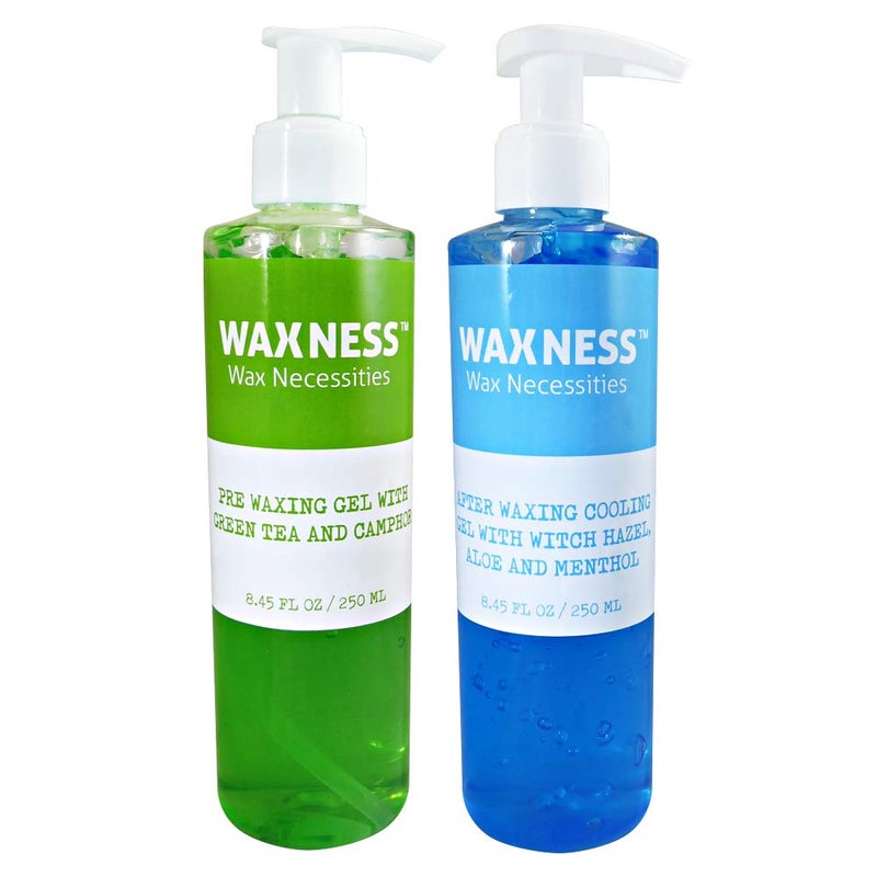 wax necessities Waxness Pre Post Waxing Gel Kit with Green Tea and Camphor Pre Gel and Menthol Cooling Gel 2 X 8.45 fl oz 250 ml - Image 1