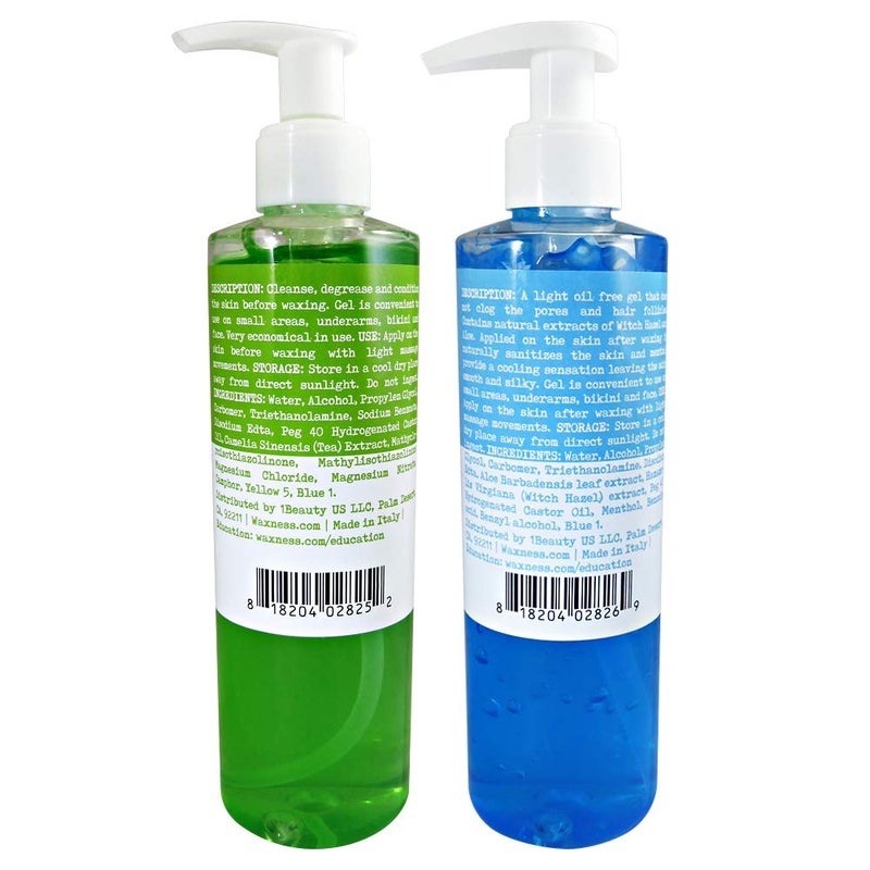 wax necessities Waxness Pre Post Waxing Gel Kit with Green Tea and Camphor Pre Gel and Menthol Cooling Gel 2 X 8.45 fl oz 250 ml - Image 2