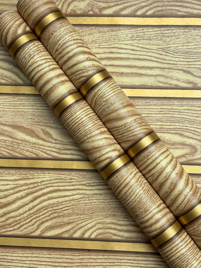 ELTON Wooden Golden Stripe Wallpaper, Self-Adhesive, Waterproof, Gold Accent Wall Decal for Bedroom Bathroom Cabinet Drawer Furniture Farmhouse Indoor Outdoor Use (Maple Wood, 50 Square Feet) - Image 1