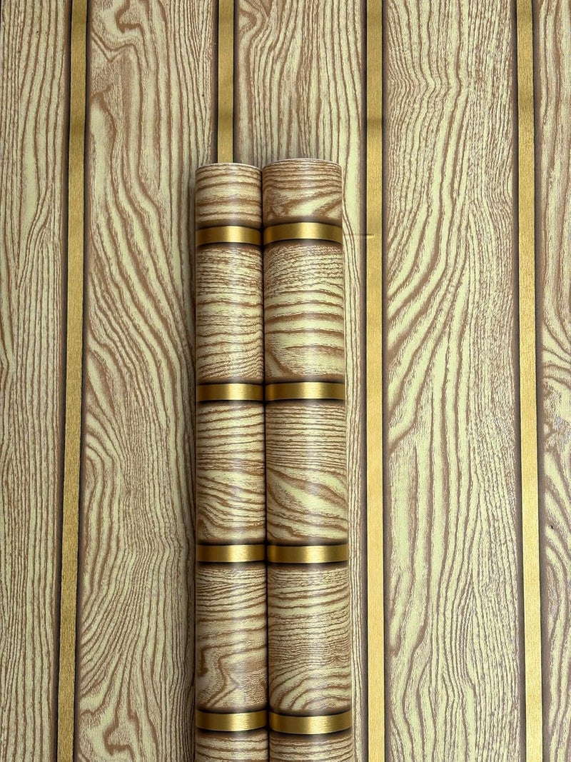 ELTON Wooden Golden Stripe Wallpaper, Self-Adhesive, Waterproof, Gold Accent Wall Decal for Bedroom Bathroom Cabinet Drawer Furniture Farmhouse Indoor Outdoor Use (Maple Wood, 50 Square Feet) - Image 2