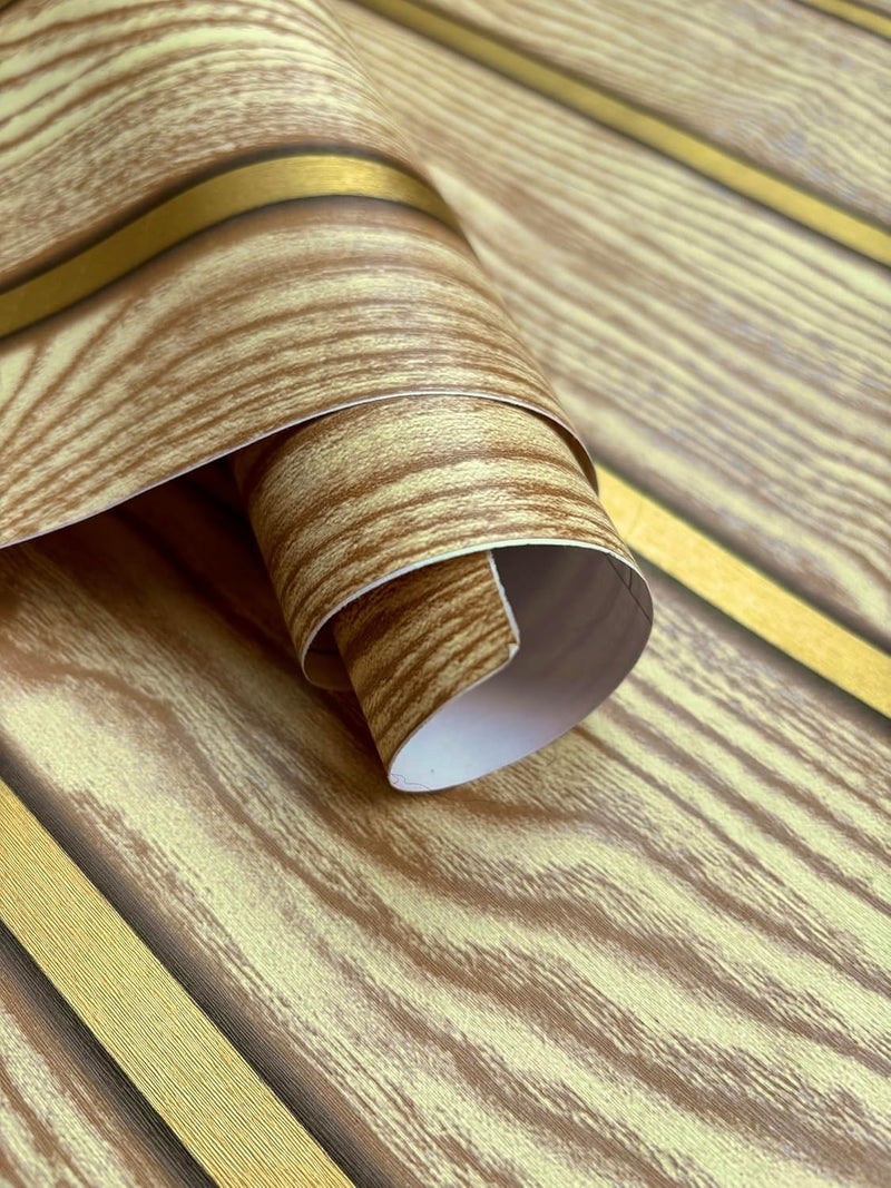 ELTON Wooden Golden Stripe Wallpaper, Self-Adhesive, Waterproof, Gold Accent Wall Decal for Bedroom Bathroom Cabinet Drawer Furniture Farmhouse Indoor Outdoor Use (Maple Wood, 50 Square Feet) - Image 3