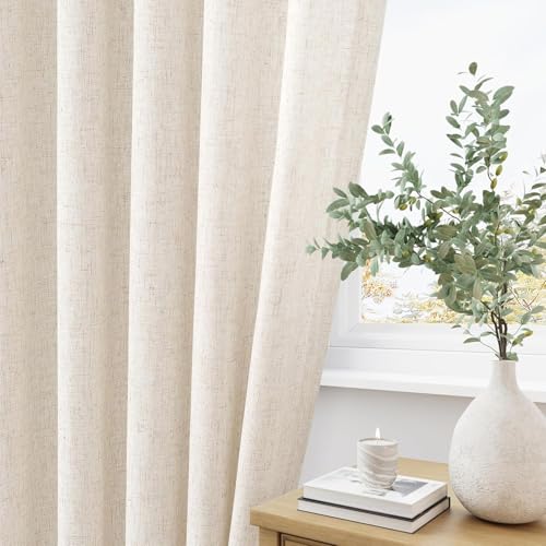 Aersas 102 Inch Long Curtains Pinch Pleat Linen Curtains for Living Room 2 Panels Set Natural Cream Semi Sheer Light Filtering Boho Neutral 102 Inch Pleated Curtain with Hooks Floor Ceiling Bedroom Window - Image 5