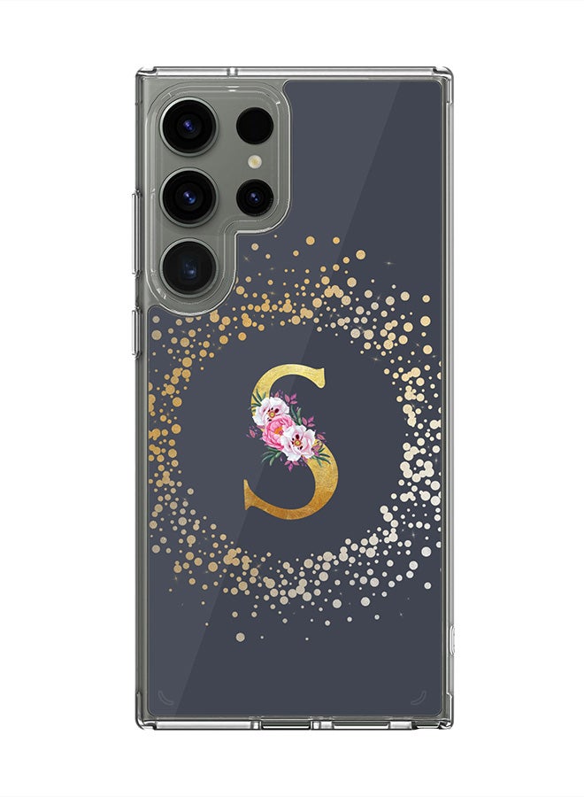 Stylizedd حافظة شفافة كلاسيكية لهاتف سامسونج جالكسي S24 ألترا، غلاف هجين شفاف ناعم بتصميم مخصص مع حرف أول مزخرف ونمط زهور - S (رمادي) - Image 1