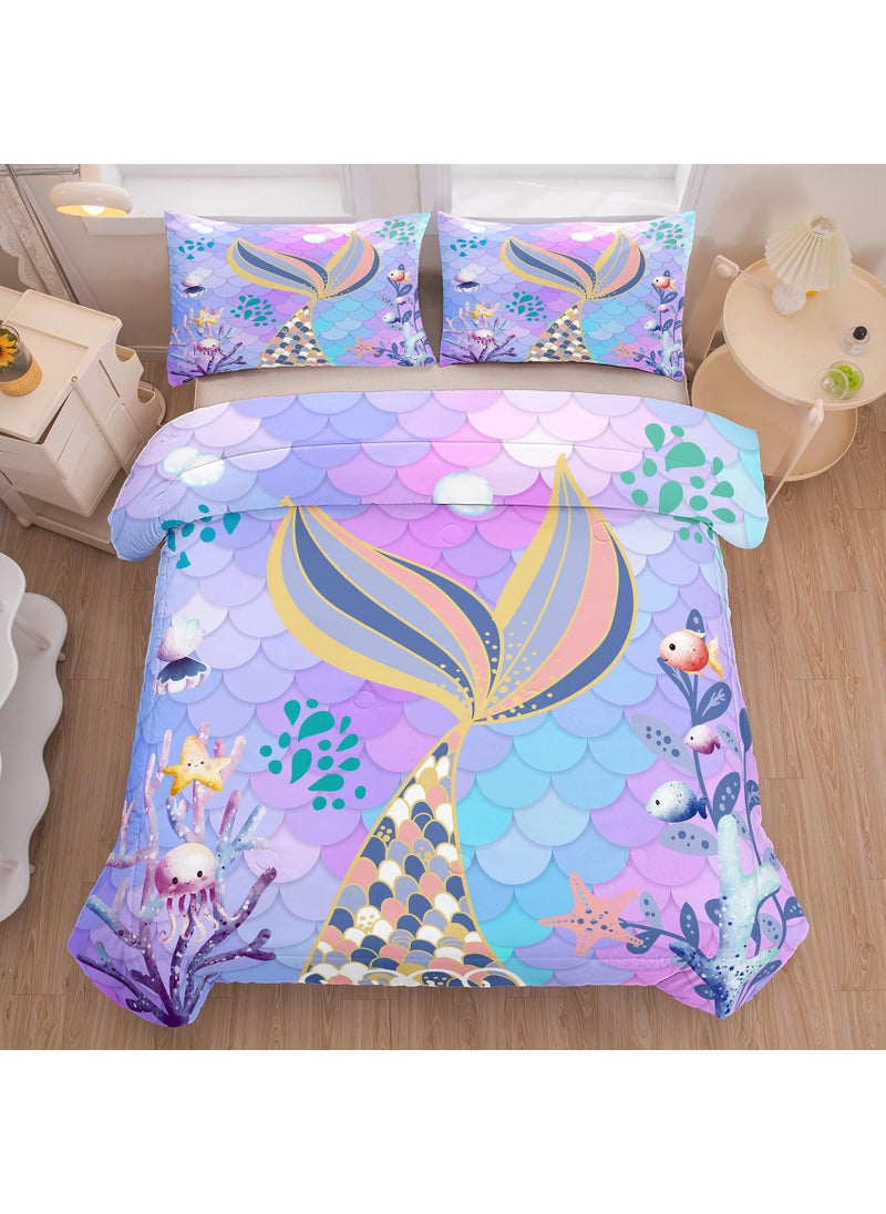 NINENINE NINENINE Mermaid Tail Bedding Sets Teal Purple Mermaid Comforter Set for Kids Full Size Comforter Sets for Girls Colorful Glitter Bedding Set with 1 Comforter 2Pillowcases  - Image 3