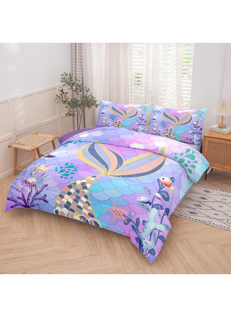 NINENINE NINENINE Mermaid Tail Bedding Sets Teal Purple Mermaid Comforter Set for Kids Full Size Comforter Sets for Girls Colorful Glitter Bedding Set with 1 Comforter 2Pillowcases  - Image 2