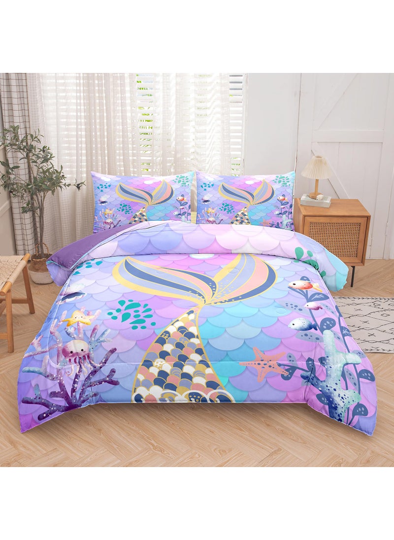 NINENINE NINENINE Mermaid Tail Bedding Sets Teal Purple Mermaid Comforter Set for Kids Full Size Comforter Sets for Girls Colorful Glitter Bedding Set with 1 Comforter 2Pillowcases  - Image 1