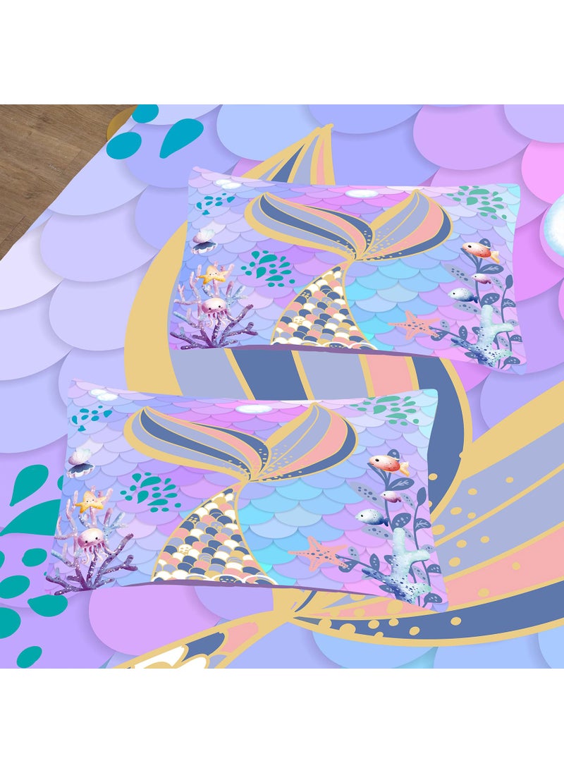 NINENINE NINENINE Mermaid Tail Bedding Sets Teal Purple Mermaid Comforter Set for Kids Full Size Comforter Sets for Girls Colorful Glitter Bedding Set with 1 Comforter 2Pillowcases  - Image 5