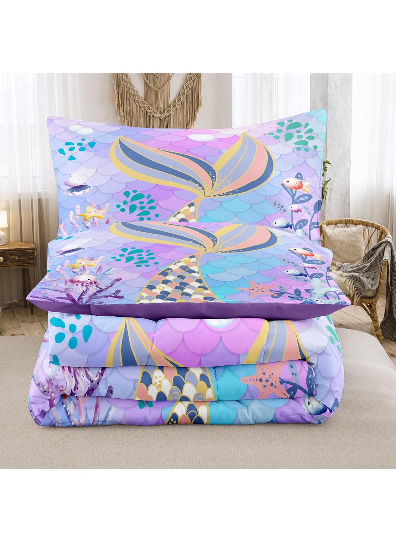 NINENINE NINENINE Mermaid Tail Bedding Sets Teal Purple Mermaid Comforter Set for Kids Full Size Comforter Sets for Girls Colorful Glitter Bedding Set with 1 Comforter 2Pillowcases  - Image 4