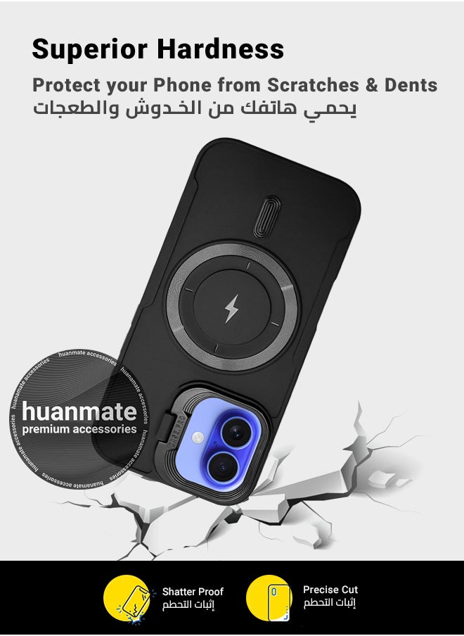 huanmate - Apple iPhone 16 MagSafe Case Black- High Quality Strong Magnet, Wireless Charging Compatible, Shockproof Protection, Ultra Slim Anti-Scratch Magnetic Cover for Apple iPhone 16 - Image 1