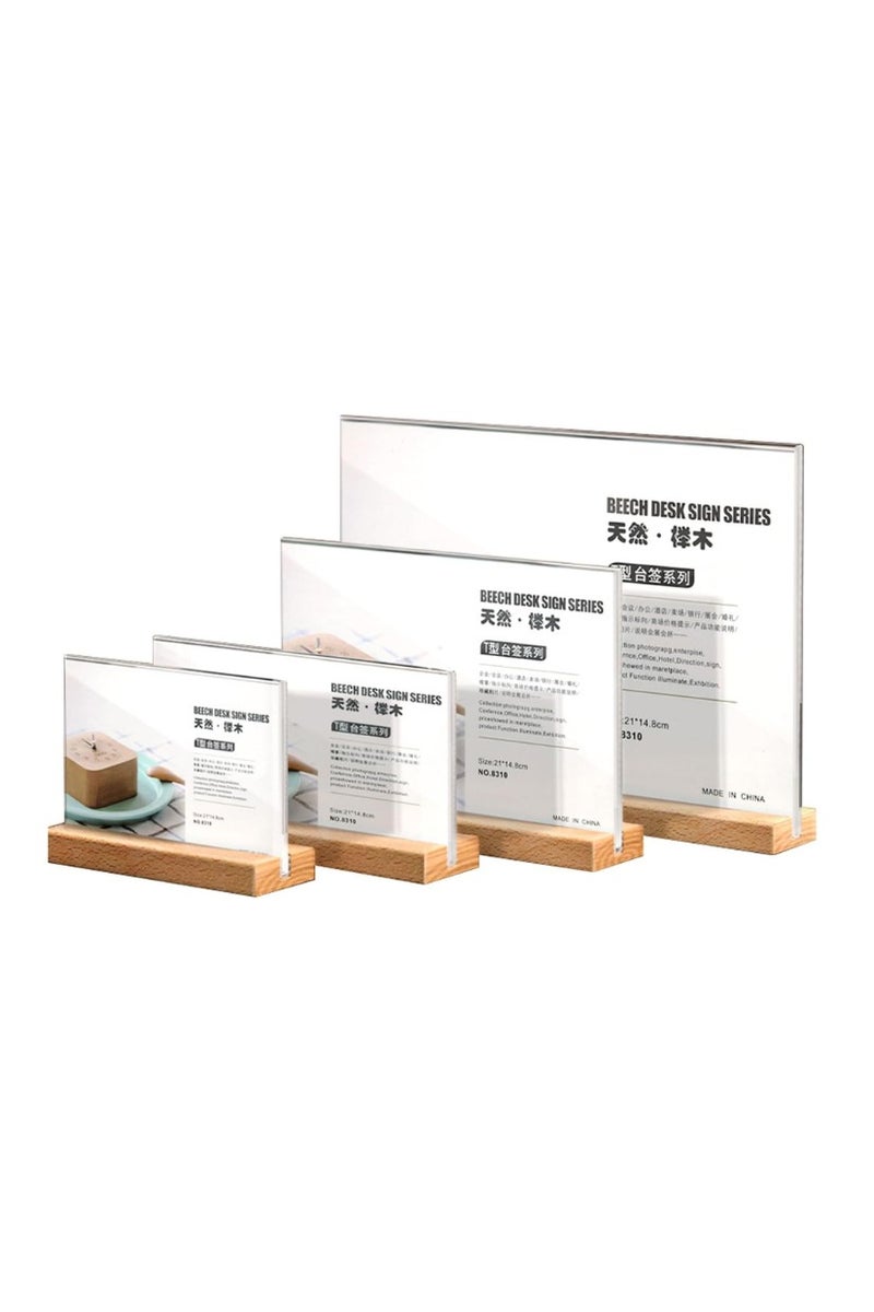 Kalon A4 Horizontal Clear Acrylic Display Stand with Beech Wooden Base – Table Sign Holder for Menus,Restaurants, Offices, and Events Photos,PACK OF 5PCS - Image 1