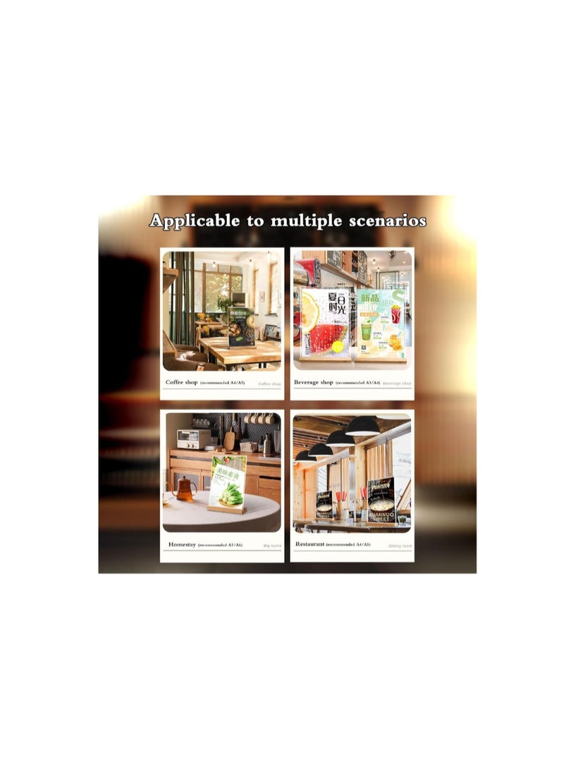 Kalon A4 Horizontal Clear Acrylic Display Stand with Beech Wooden Base – Table Sign Holder for Menus,Restaurants, Offices, and Events Photos,PACK OF 5PCS - Image 3
