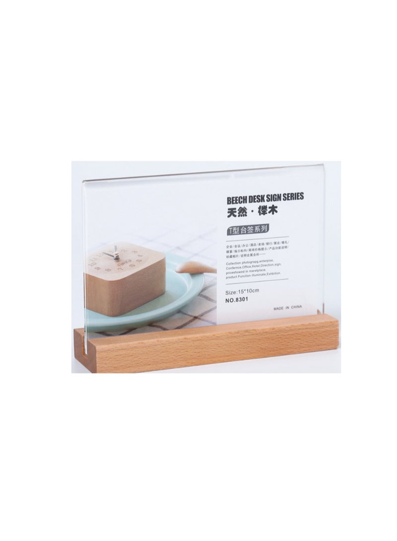 Kalon A4 Horizontal Clear Acrylic Display Stand with Beech Wooden Base – Table Sign Holder for Menus,Restaurants, Offices, and Events Photos,PACK OF 5PCS - Image 2