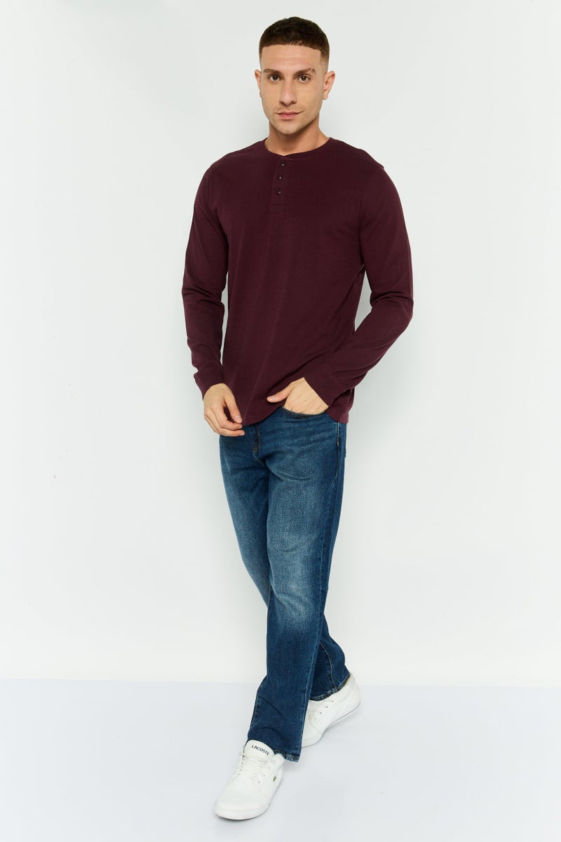 GAP Men Crew Neck Long Sleeves Plain T-Shirt, Maroon - Image 3