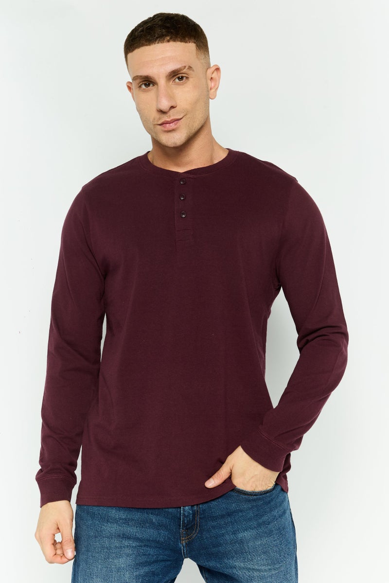 GAP Men Crew Neck Long Sleeves Plain T-Shirt, Maroon - Image 1