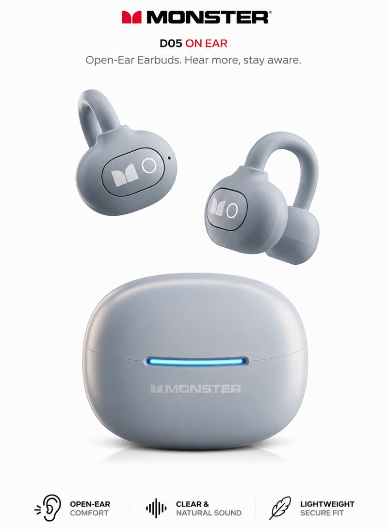 Monster D05 Open-Ear Clip Wireless Bluetooth Earbuds, HiFi Sound with Composite Diaphragm, Bluetooth 6.0, 30H Playtime, Ultra Lightweight 4.5g, IP66 Waterproof Sports Headphones for Running & Outdoor Use - Image 1