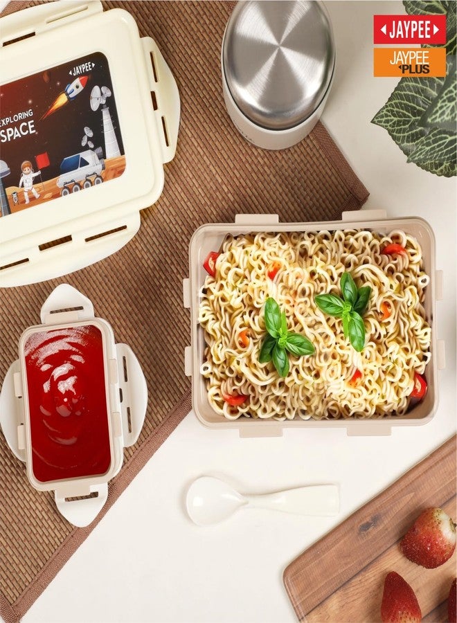 JAYPEE Nuter Buter Sr. Plastic Printed Leakproof Lunch Box for School Kids | Lockable Tiffin Box for Kids |Airtight Silicon Seal|BPA Free |1100 ml, Coffee - Image 2